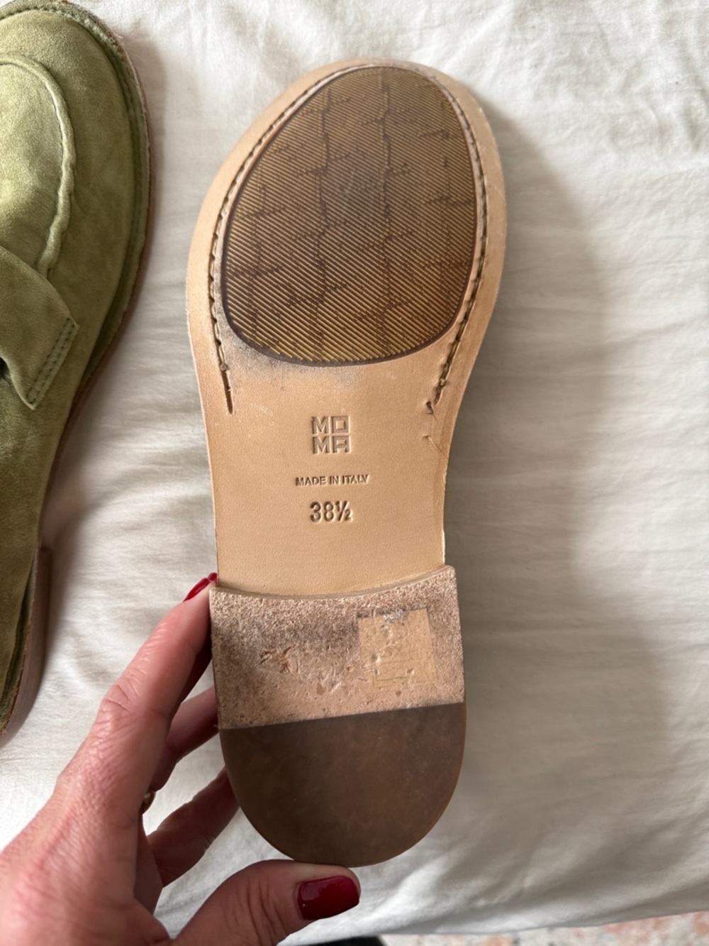 Women’s Italian Suede Penny Loafers in Olive Green - Picture 6 of 8